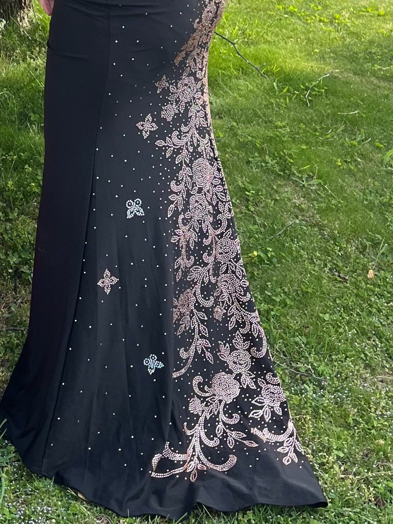 Black With Rose Pink And Turquoise Rhinestone Prom/ Formal Dress